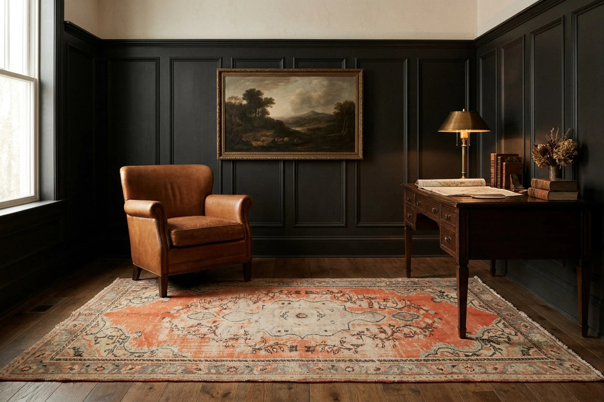 Orange Turkish rug in a styled room