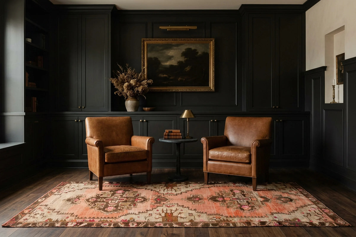 Orange Turkish rug in a styled room