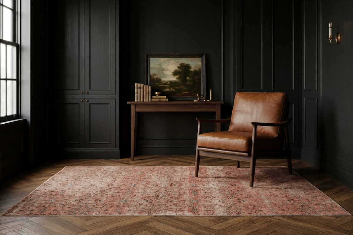 Orange Turkish rug in a styled room