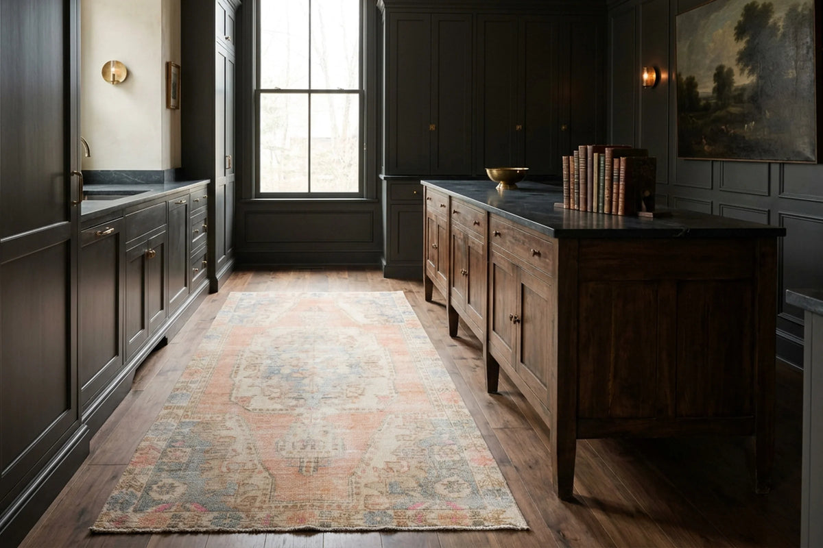 Orange Turkish rug in a styled room