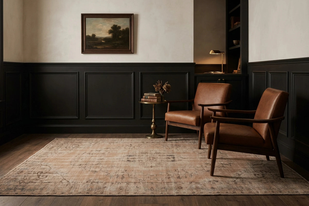 Orange Turkish rug in a styled room