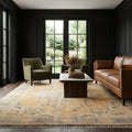 Orange Turkish rug in a den