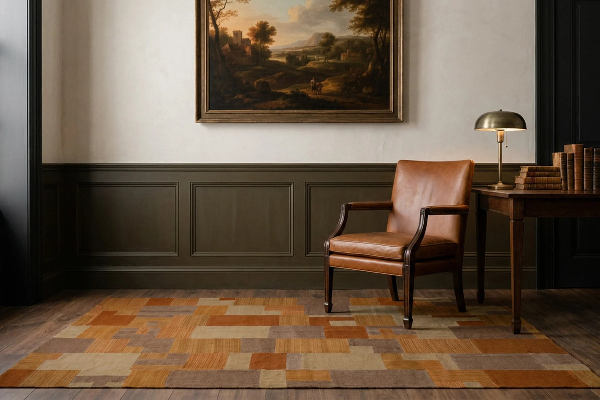 Orange Turkish rug in a styled room