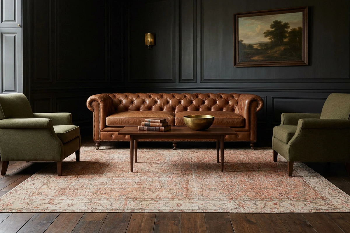 Orange Turkish rug in a styled room
