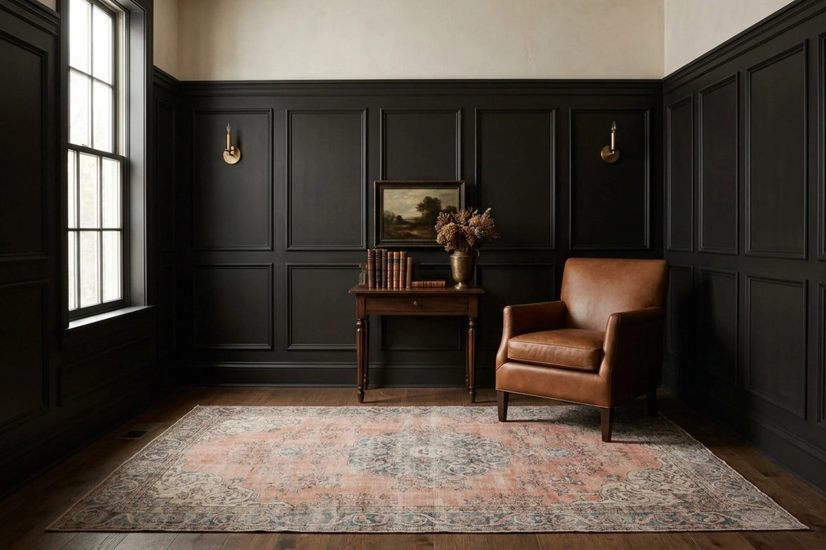 Orange Turkish rug in a styled room