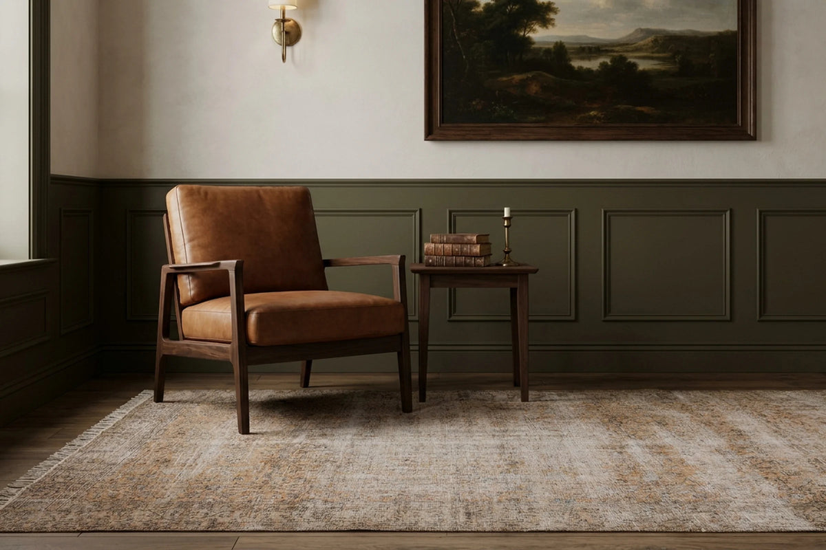 Orange Turkish rug in a styled room