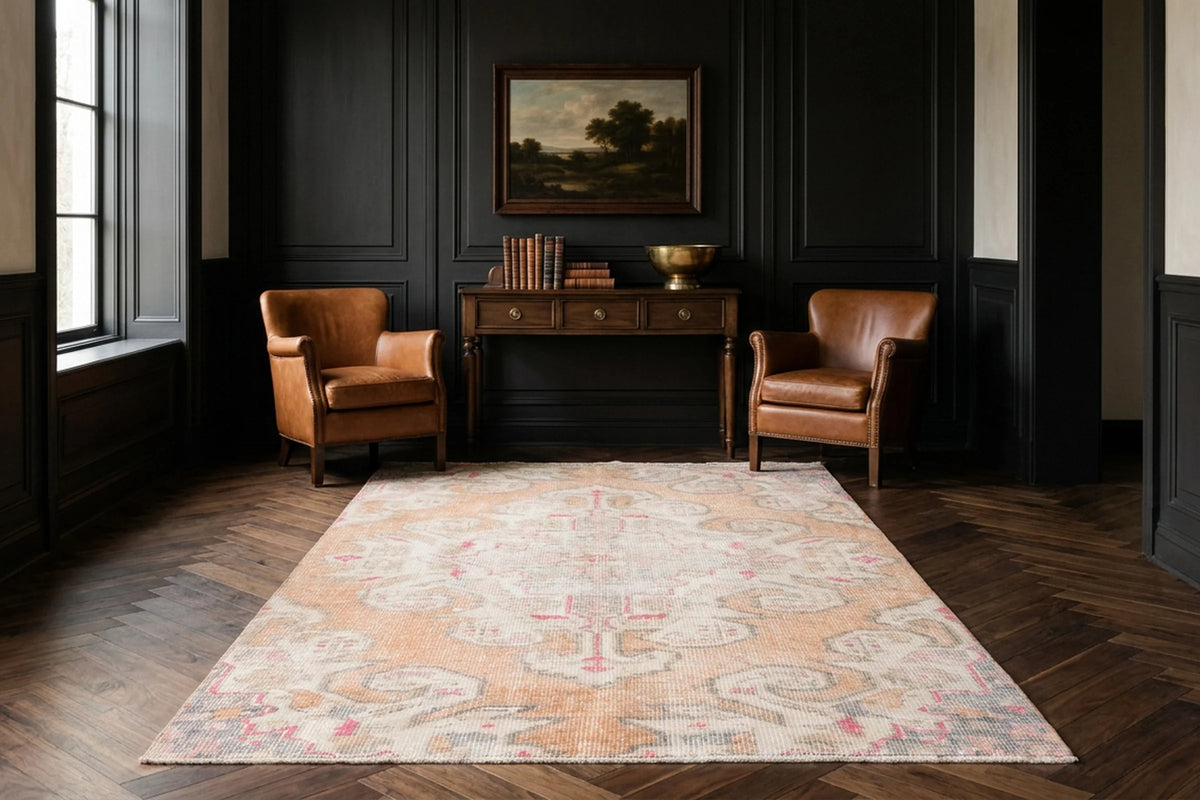 Orange Turkish rug in a styled room