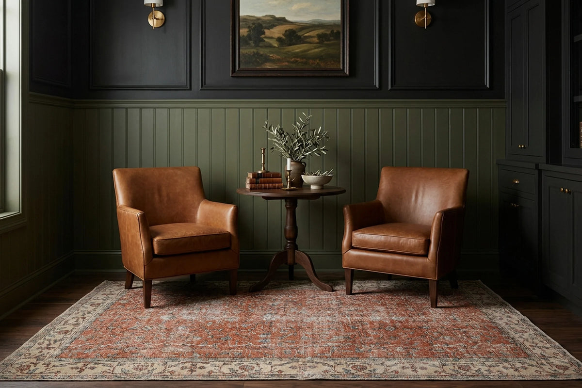 Orange Turkish rug in a styled room