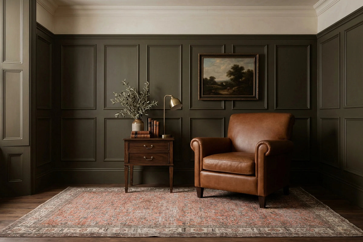 Orange Turkish rug in a study
