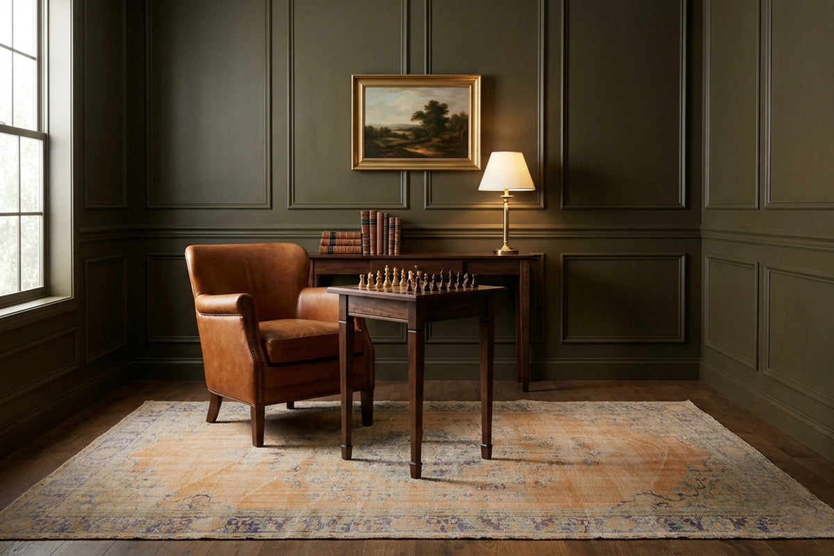 Orange Turkish rug in a styled room