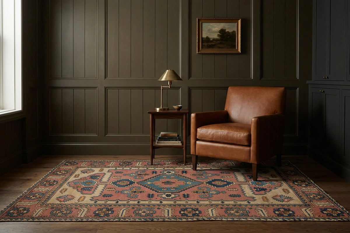 Turkish rug in a reading nook
