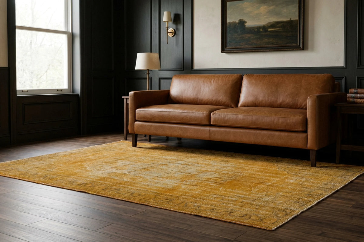 Orange Turkish rug in a styled room
