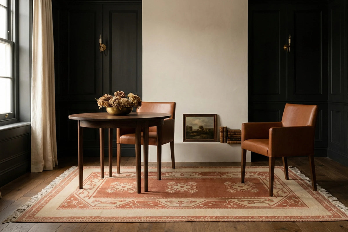 Orange Turkish rug in a styled room