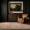 Orange Turkish rug in a styled room