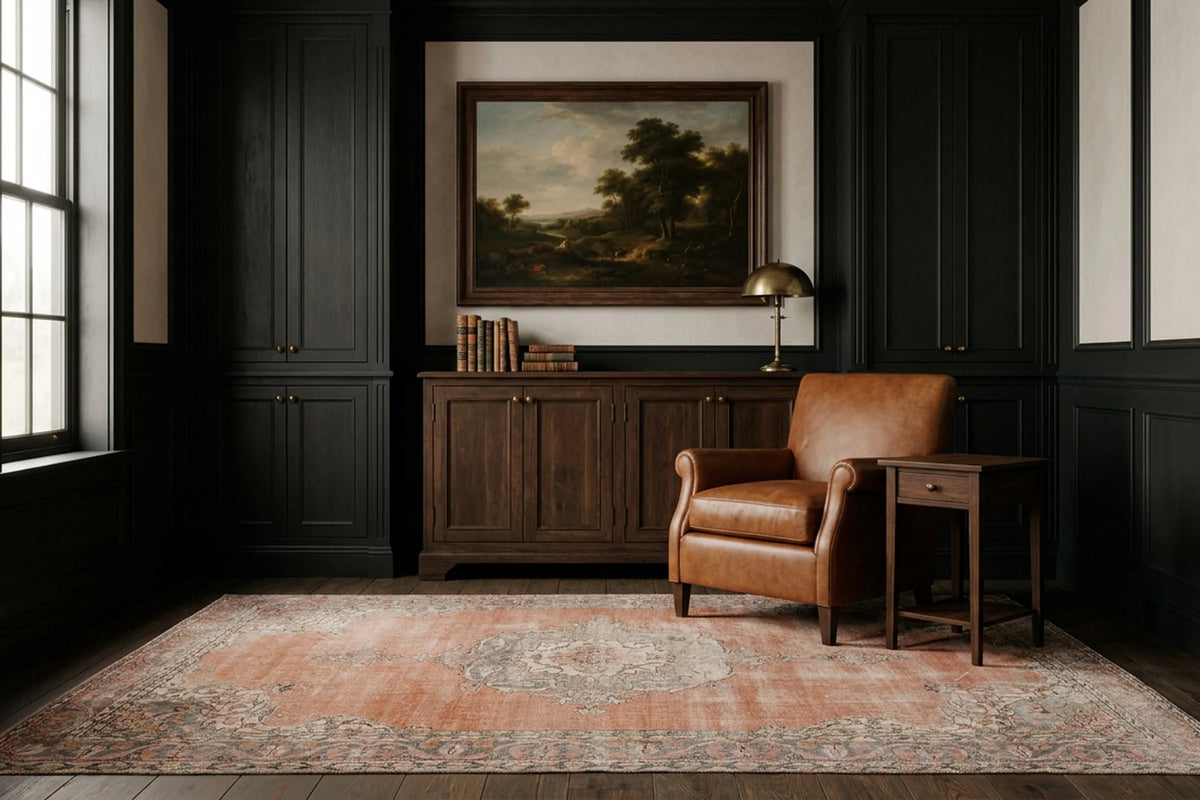 Orange Turkish rug in a styled room