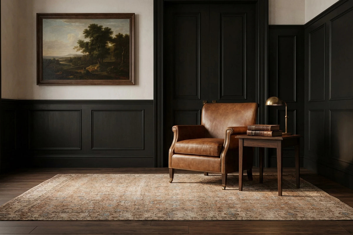 Orange Turkish rug in a styled room