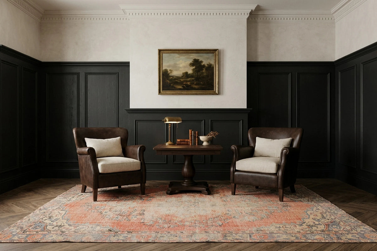 Orange Turkish rug in a styled room