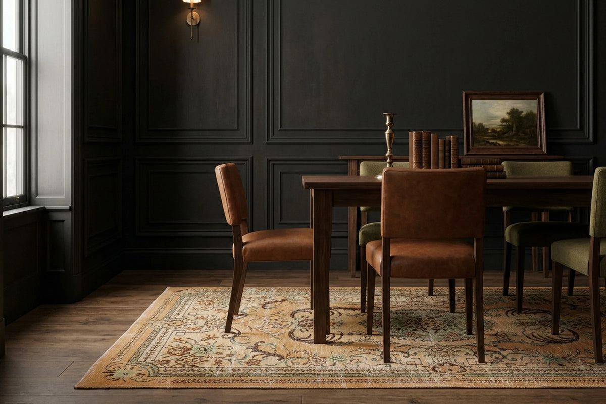 Orange Turkish rug in a styled room