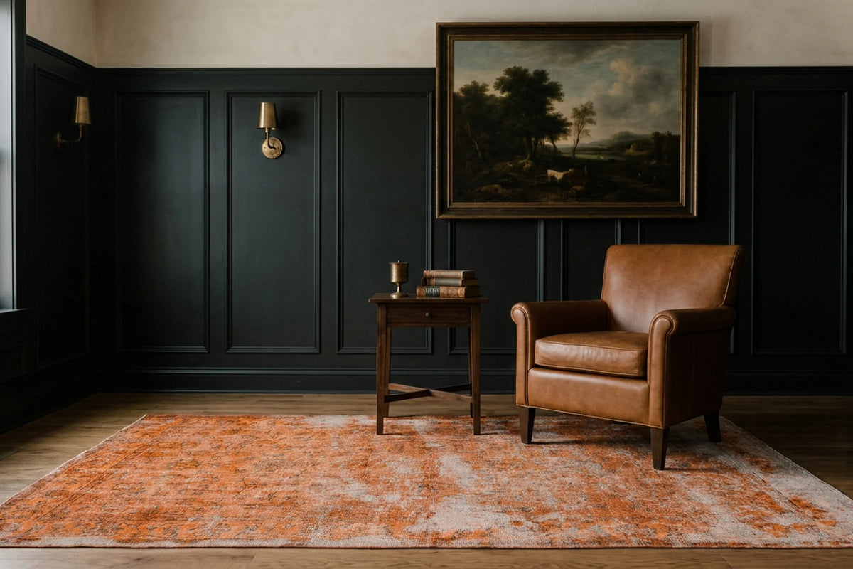 Orange Turkish rug in a styled room