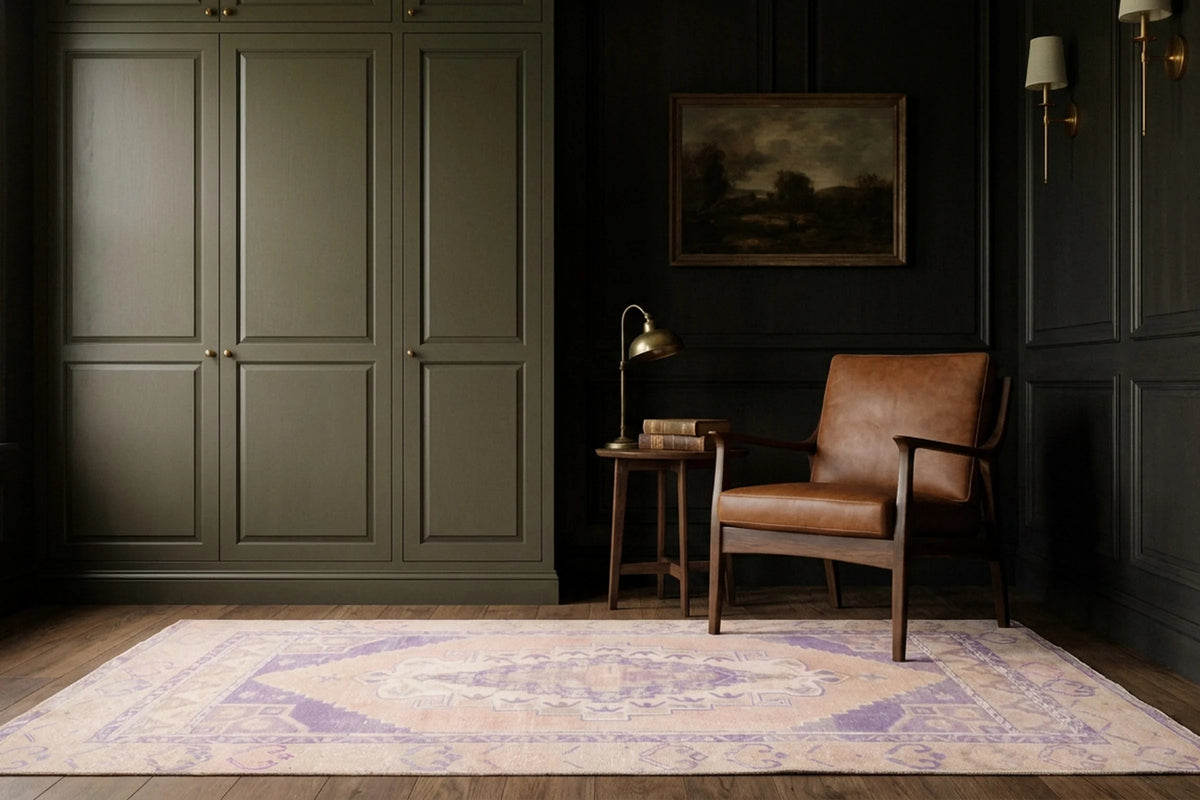 Orange Turkish rug in a styled room