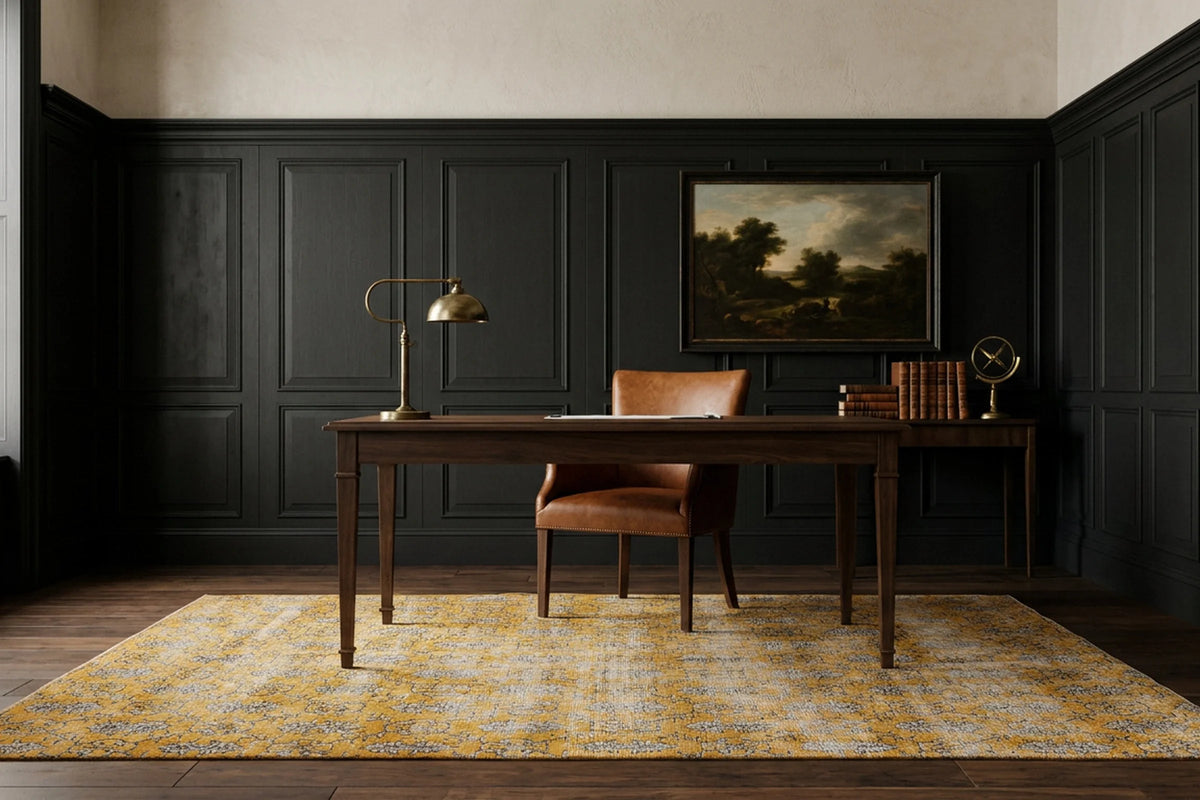 Yellow Turkish rug in a study