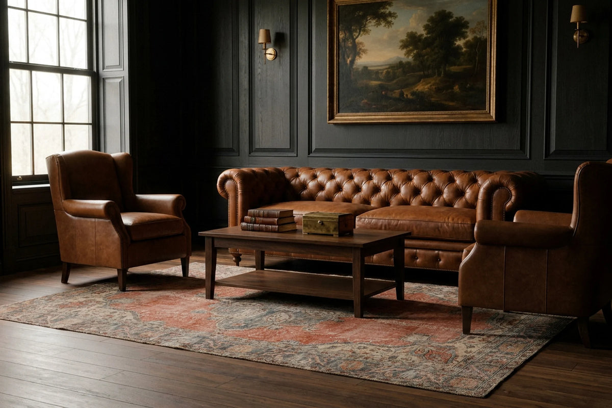 Orange Turkish rug in a styled room