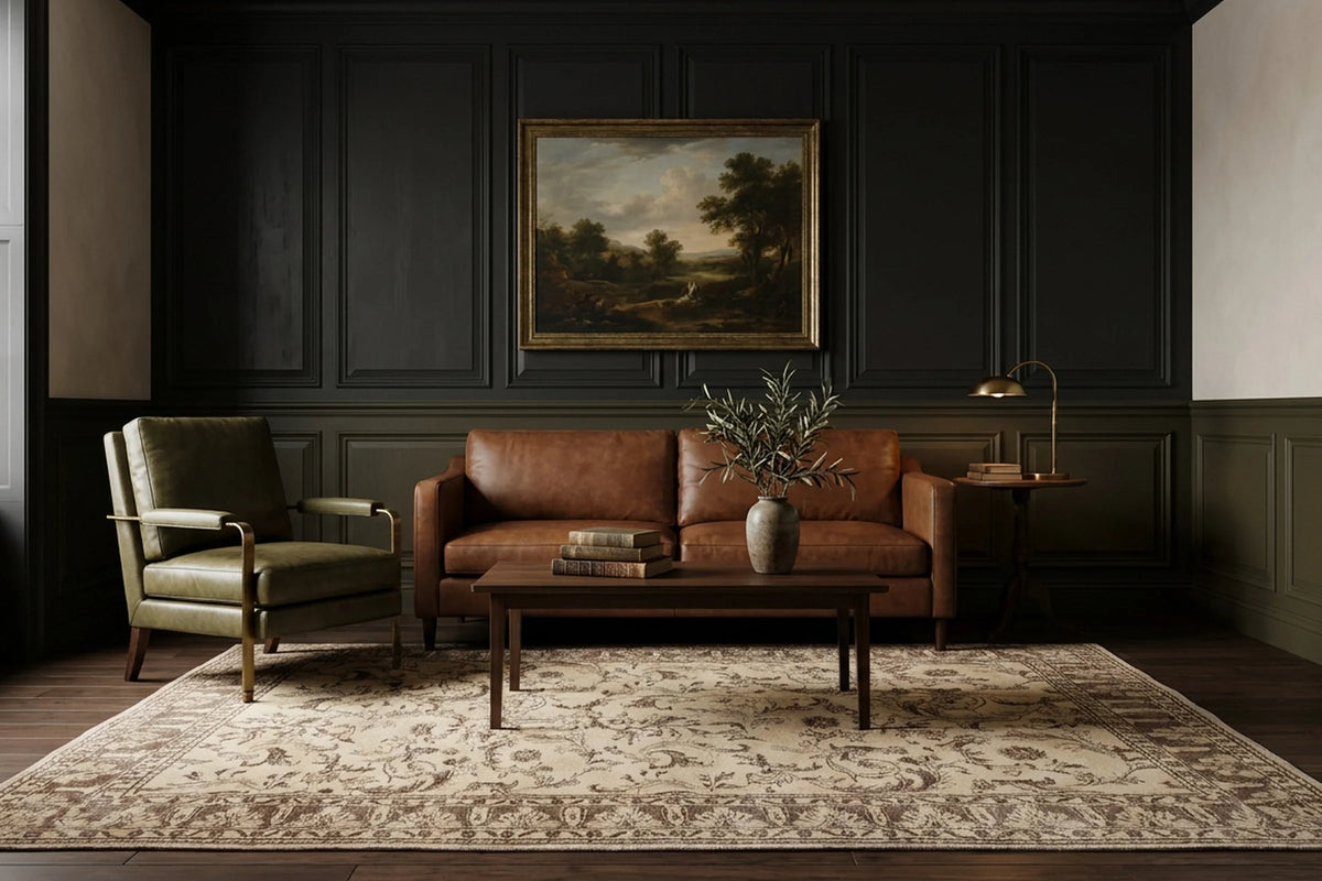 Orange Turkish rug in a styled room