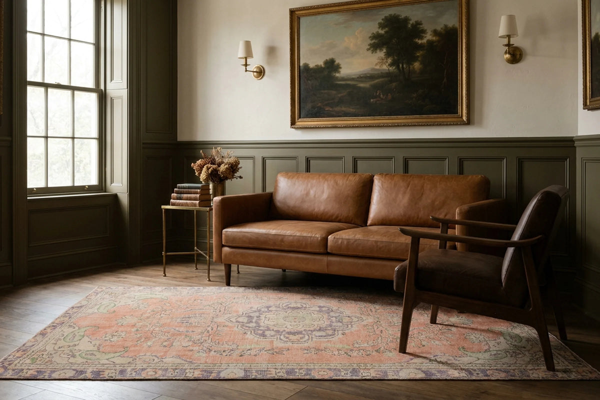 Orange Turkish rug in a styled room