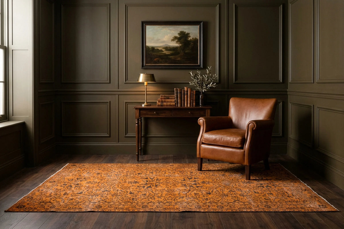 Orange Turkish rug in a study