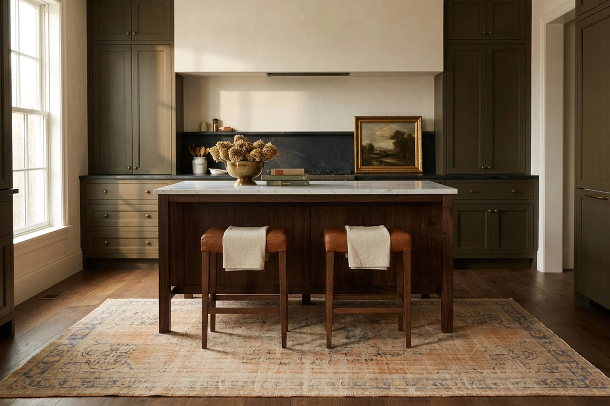 Orange Turkish rug in a kitchen