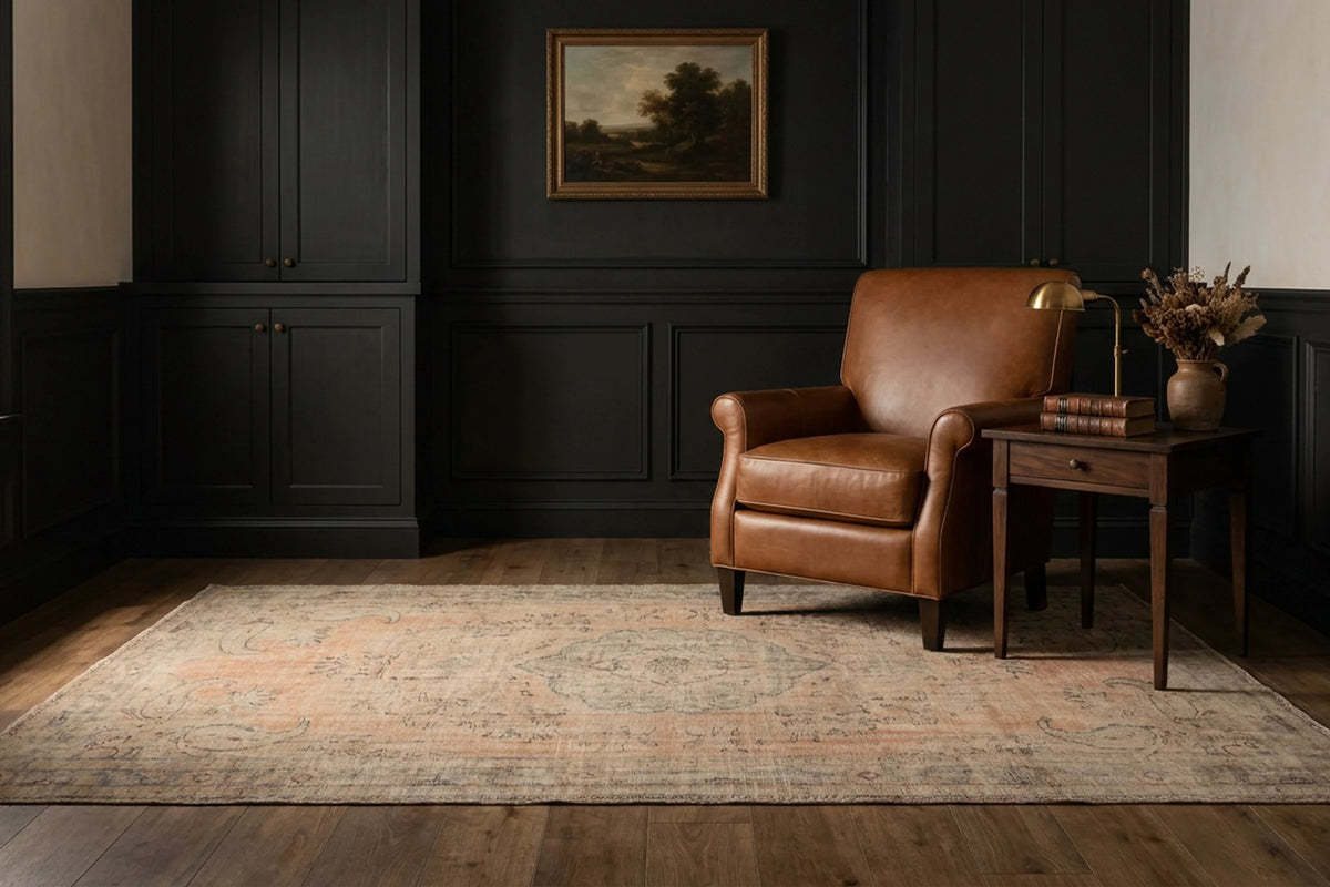 Orange Turkish rug in a study