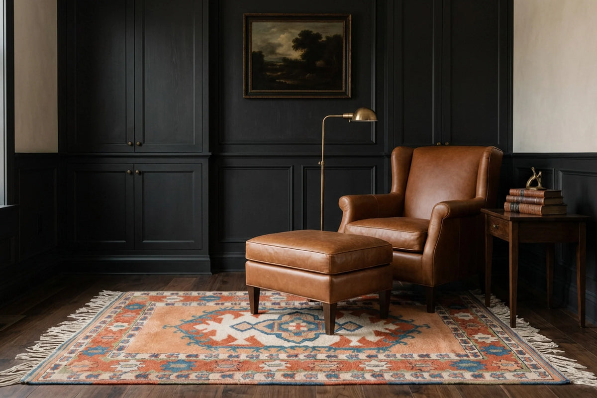 Orange Turkish rug in a study