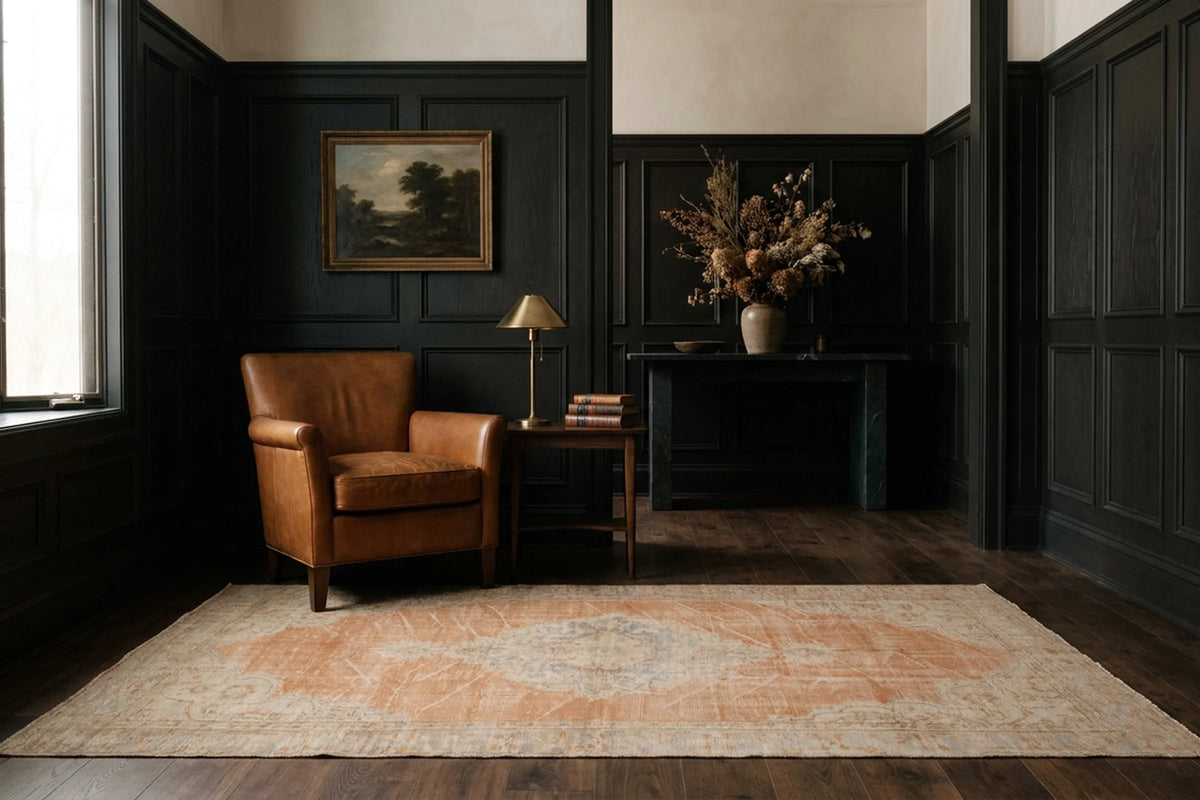 Orange Turkish rug in a styled room