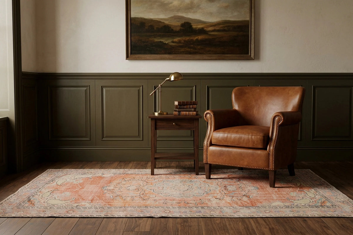 Orange Turkish rug in a styled room