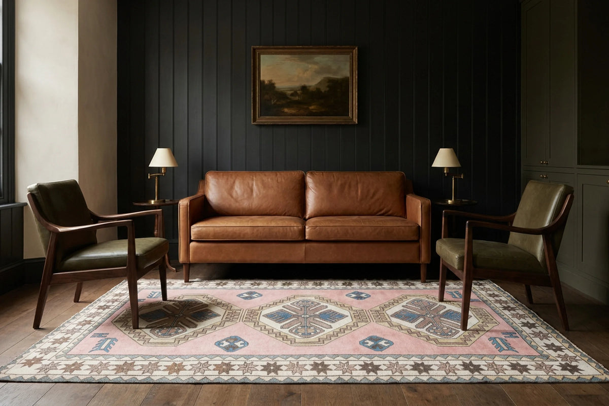 Orange Turkish rug in a styled room