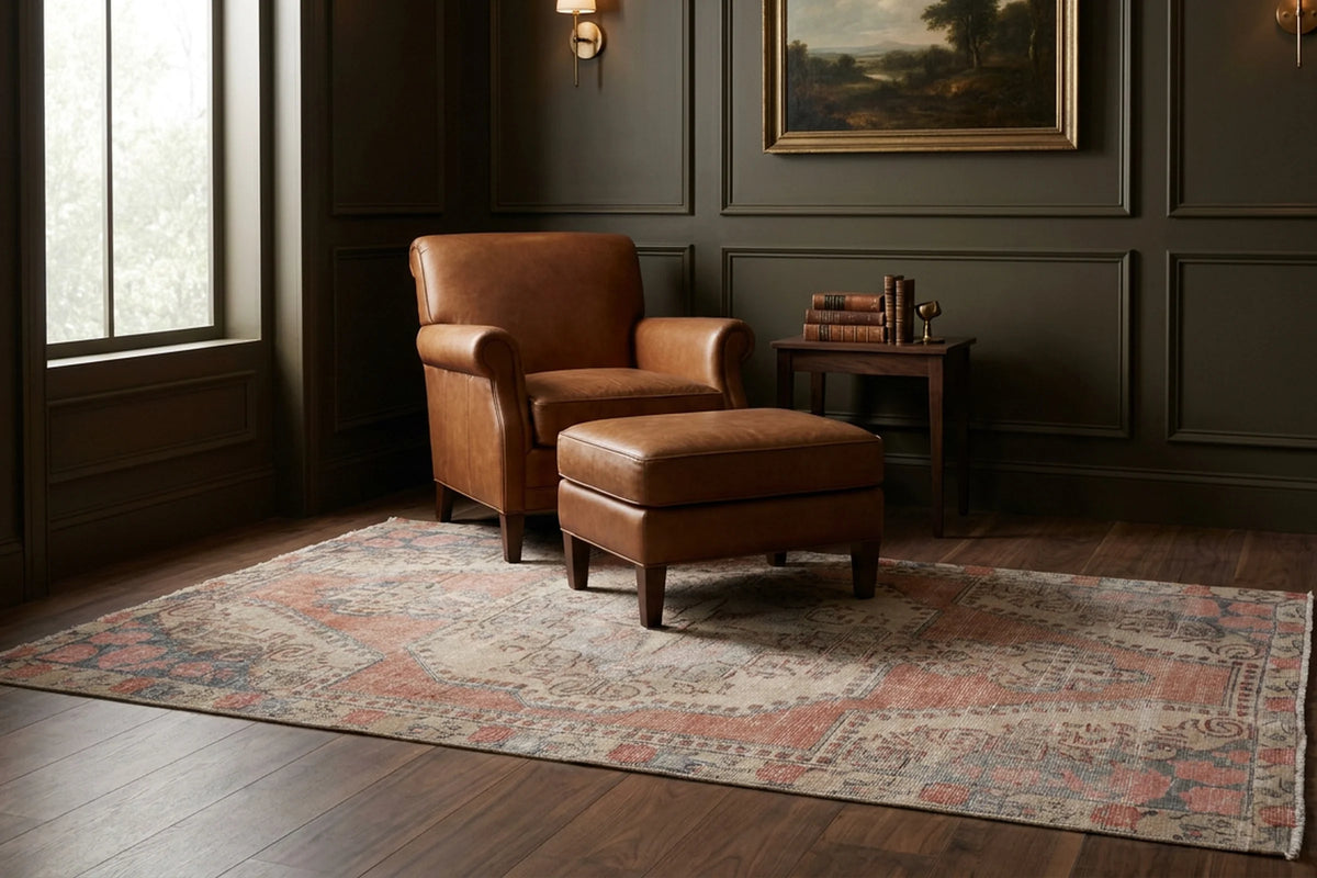 Orange Turkish rug in a styled room