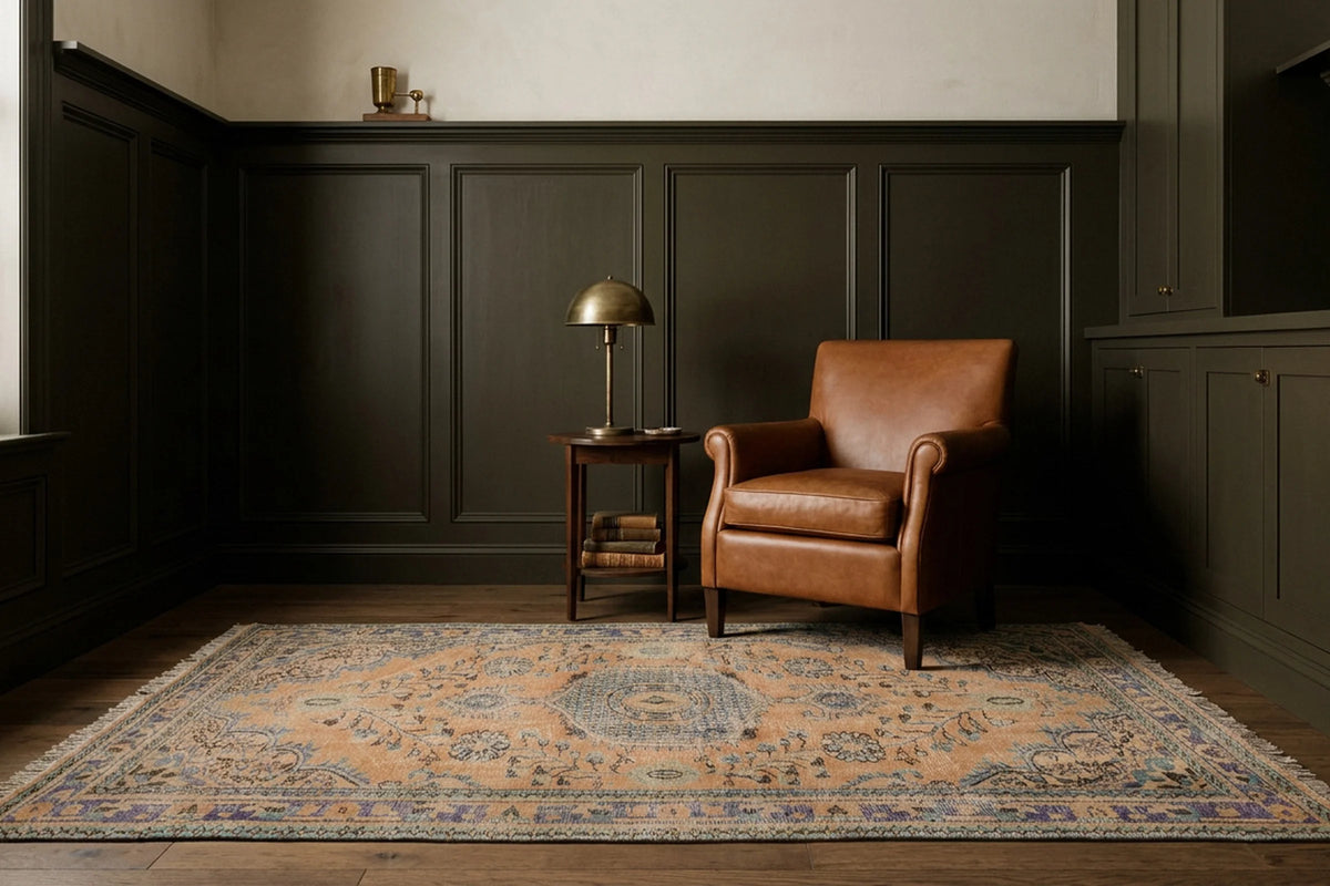 Orange Turkish rug in a styled room