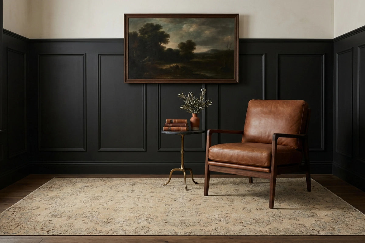 Orange Turkish rug in a styled room