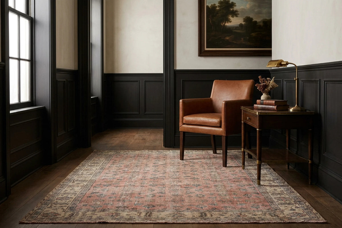 Orange Turkish rug in a corridor