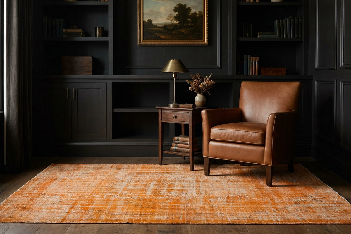 Orange Turkish rug in a styled room