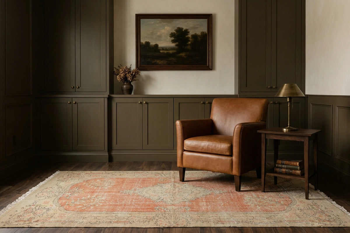Orange Turkish rug in a styled room