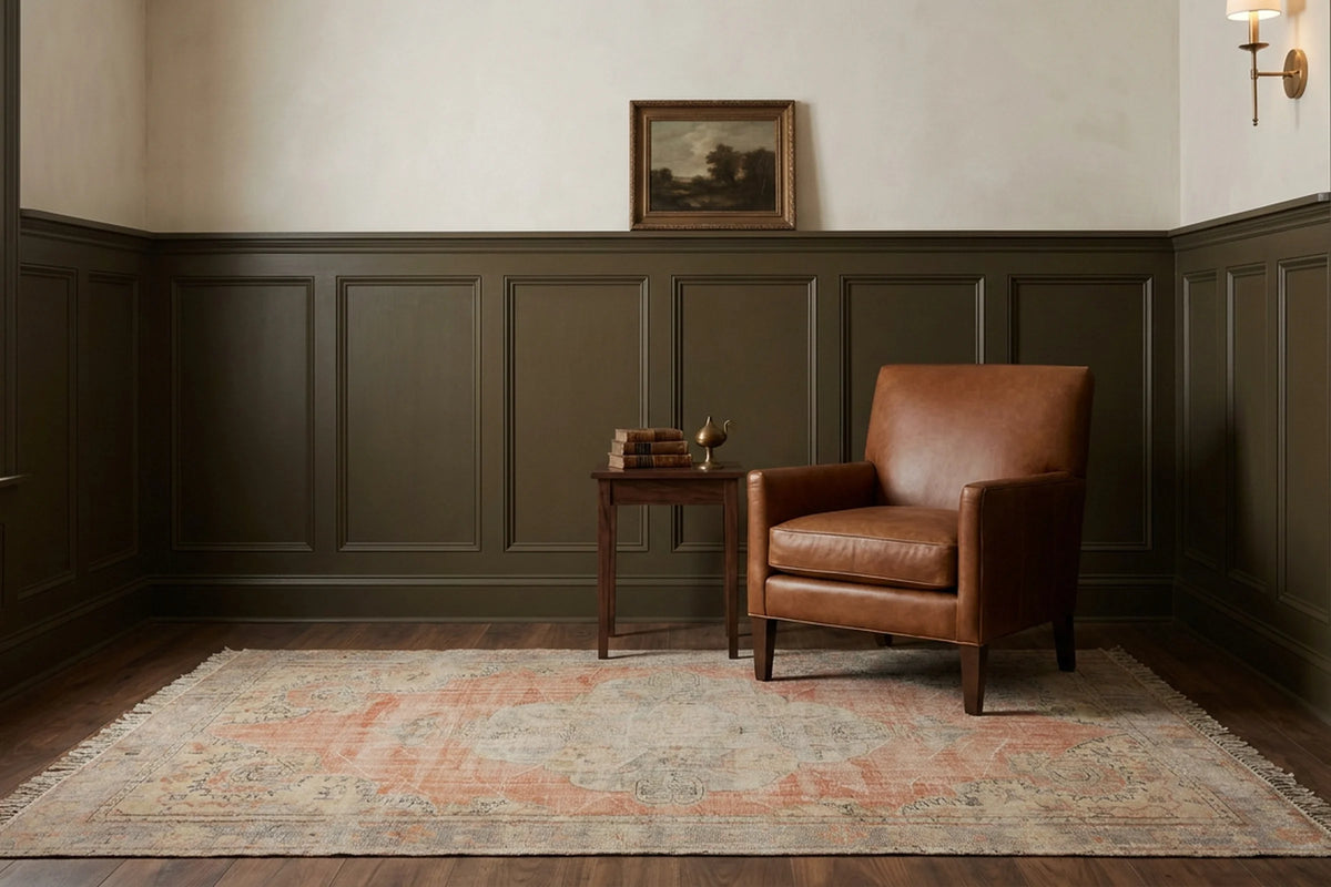 Orange Turkish rug in a study