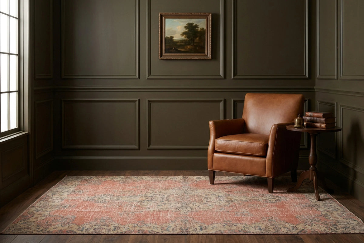 Orange Turkish rug in a styled room