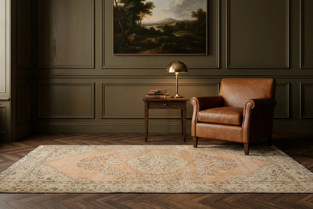 Orange Turkish rug in a styled room