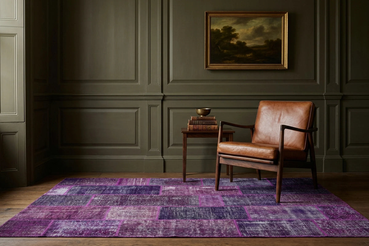 Purple Turkish rug in a styled room