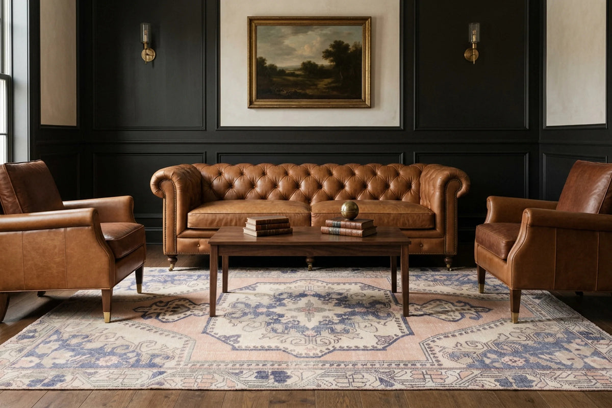 Orange Turkish rug in a styled room