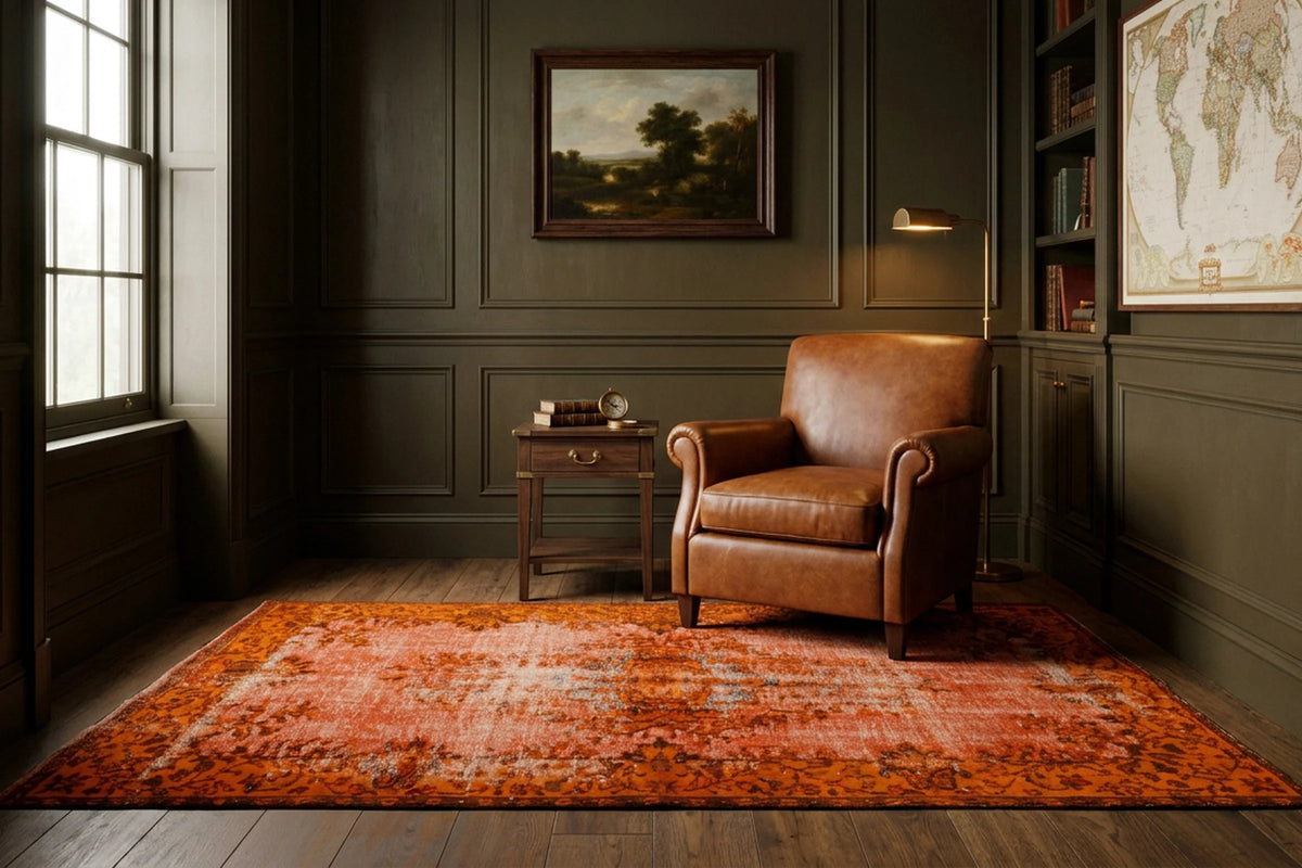 Orange Turkish rug in a styled room