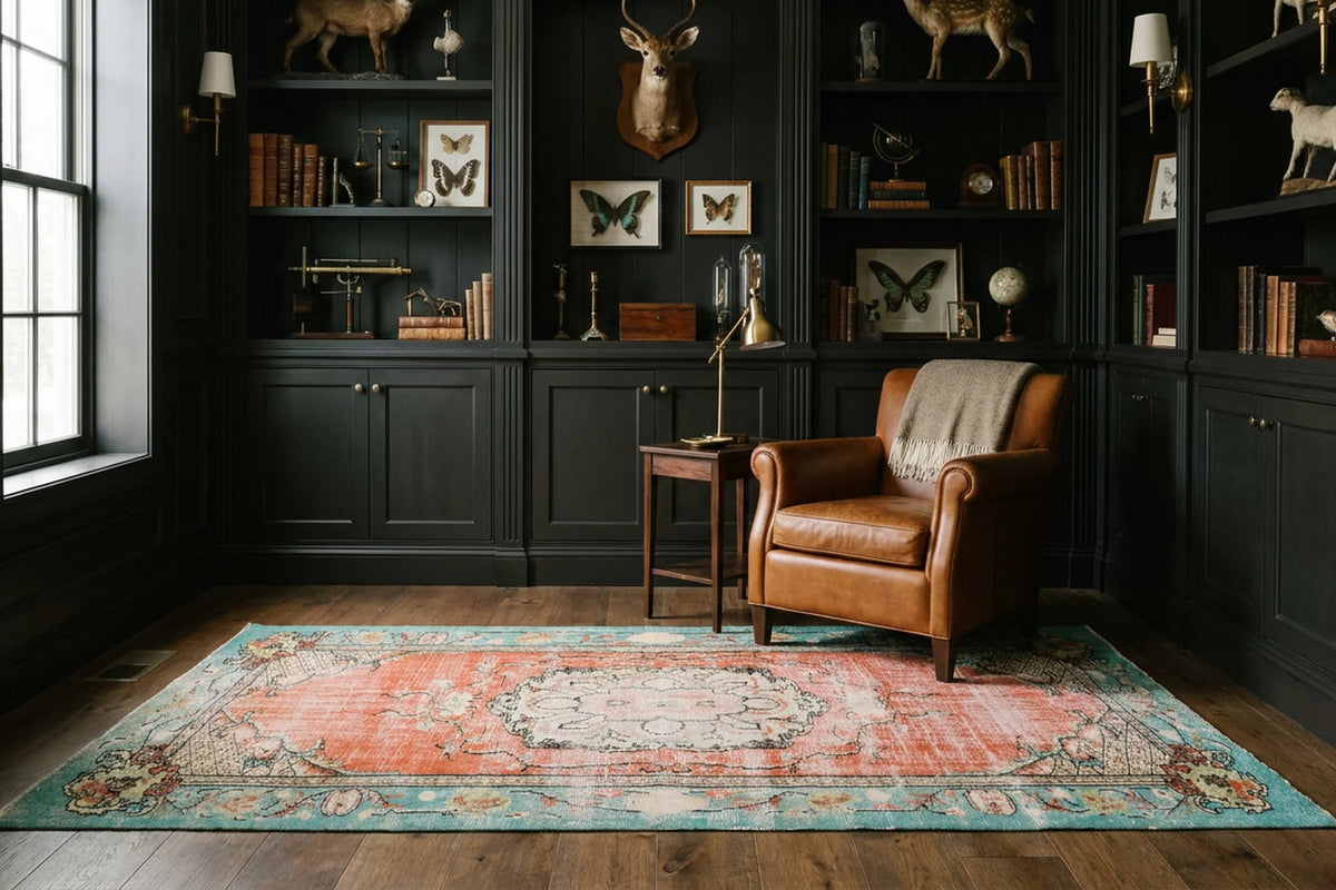 Orange Turkish rug in a styled room