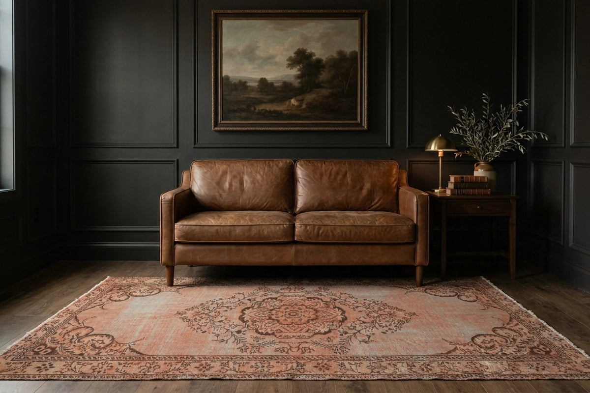 Orange Turkish rug in a styled room