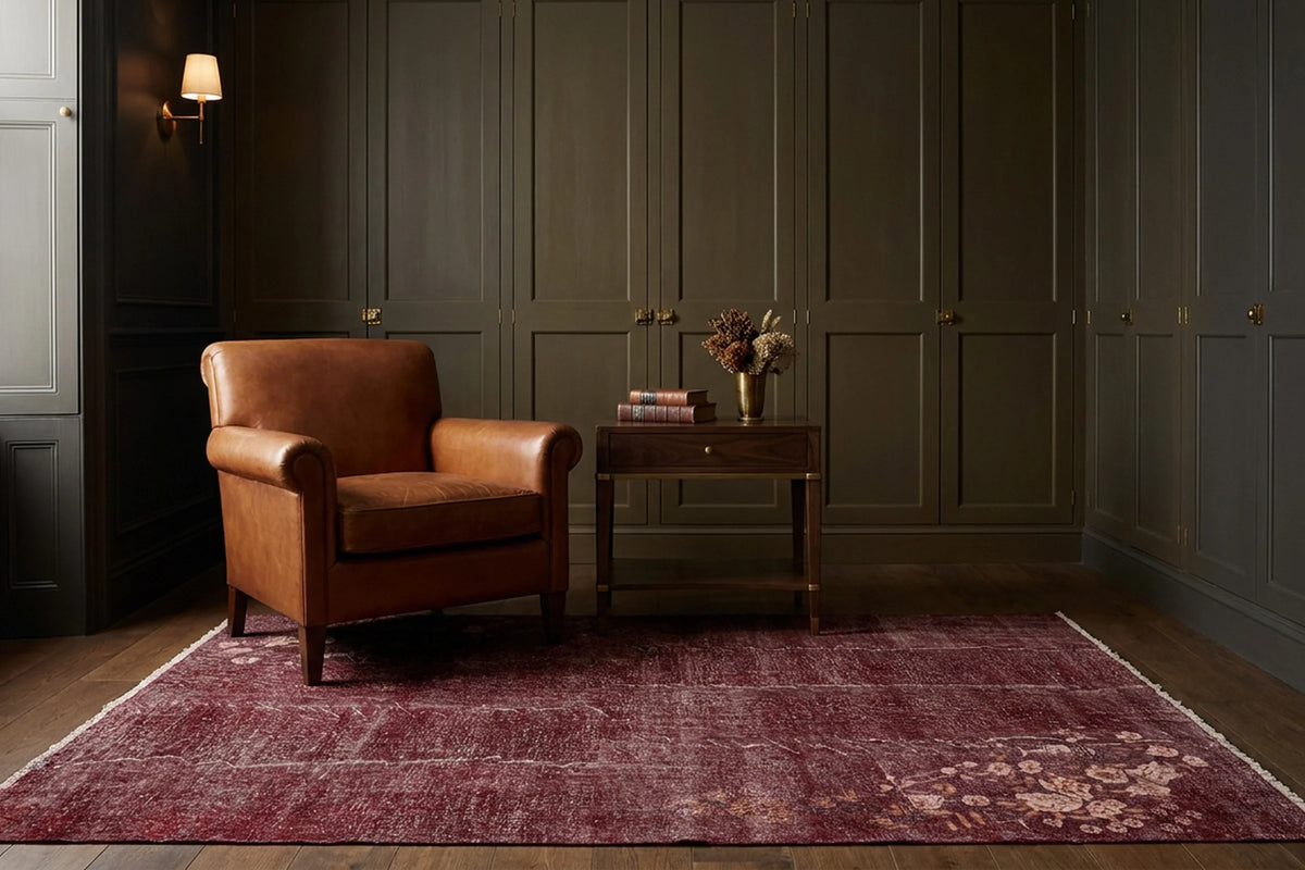 Purple Turkish rug in a styled room